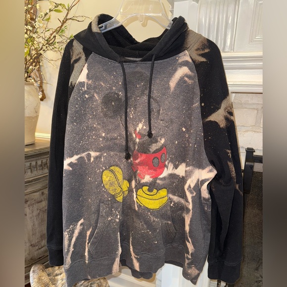 Disney Bleached Distressed Mickey Mouse Tie Dye Hoodie XL Black Acid Washed - Picture 1 of 9